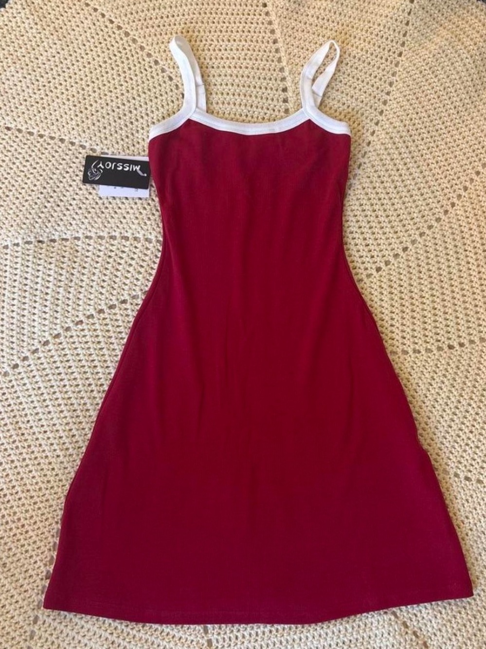 Red Contrast-Trim Mini Slip Dress